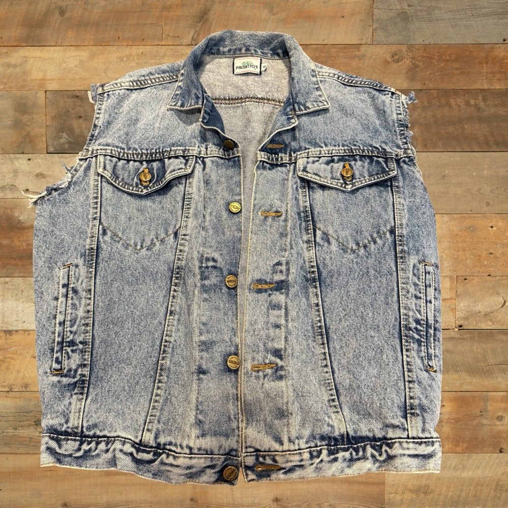Palmettos Vintage‎ Streetwear 90s Light Wash Denim Vest Small Unisex